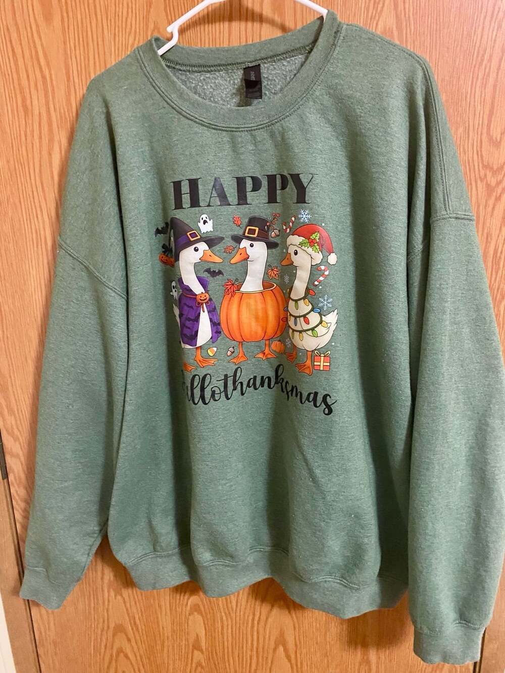 Gildan Hallothanksmas Goose Holiday Mashup Sweatshirt Green 2XL